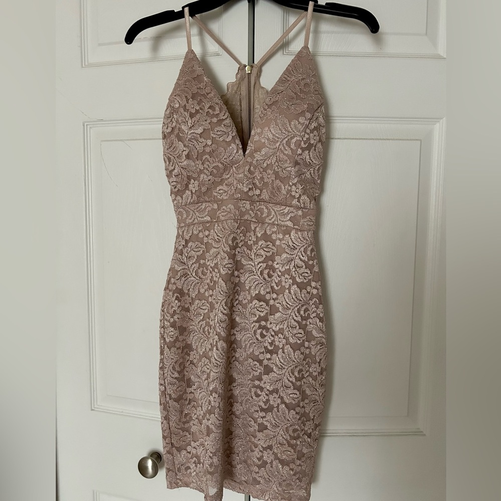 windsor tan/beige short open back dress